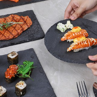 Natural Rock Plate Restaurant Steak Sushi Display Dishes Black Slabstone Barbecue Pan Banquet Rock Plate Serving Dishes #3