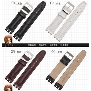 17mm 19mm Strap for Swatch Band Genuine  Calf Leather Watch Strap Band Black Brown White Waterproof High Quality #5