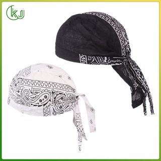 2pcs Durag Skull Cap Hair Loss Head Scarf Muslim Bandana Turban White Black