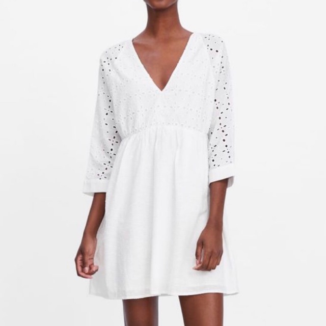 Zara Eyelet Embroidered White Dress 
