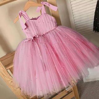 WFRV Baby Girl Dress Pearls Kids Dresses Bow Shoulder 1st Birthday Party Dress Infant Baby Girl Princess Tulle Gown  Flower Girl Dresses for Wedding 1-5Years