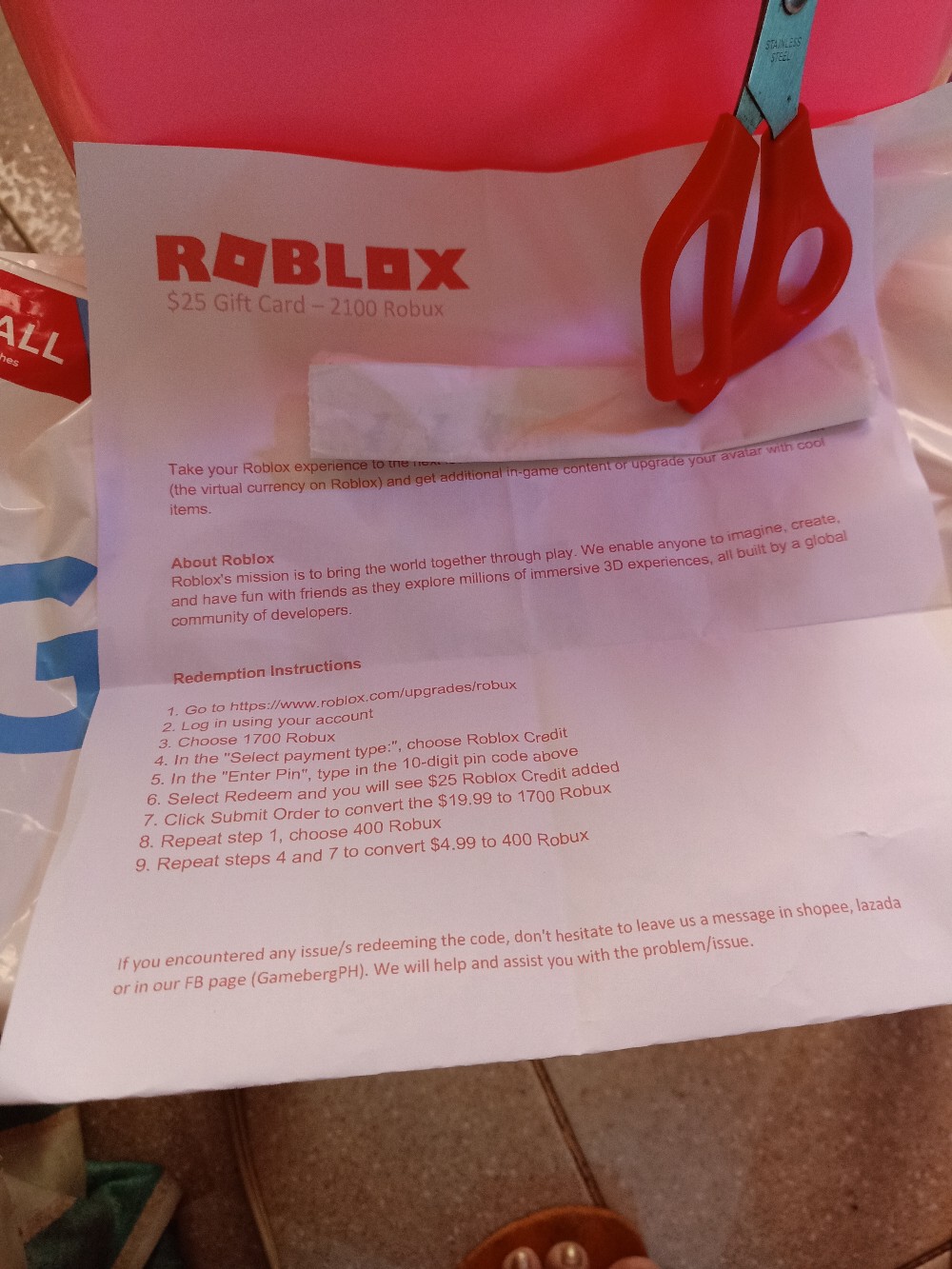 Robux Roblox 25 Gift Card 2100 Points Shopee Philippines - roblox gift card philippines lazada