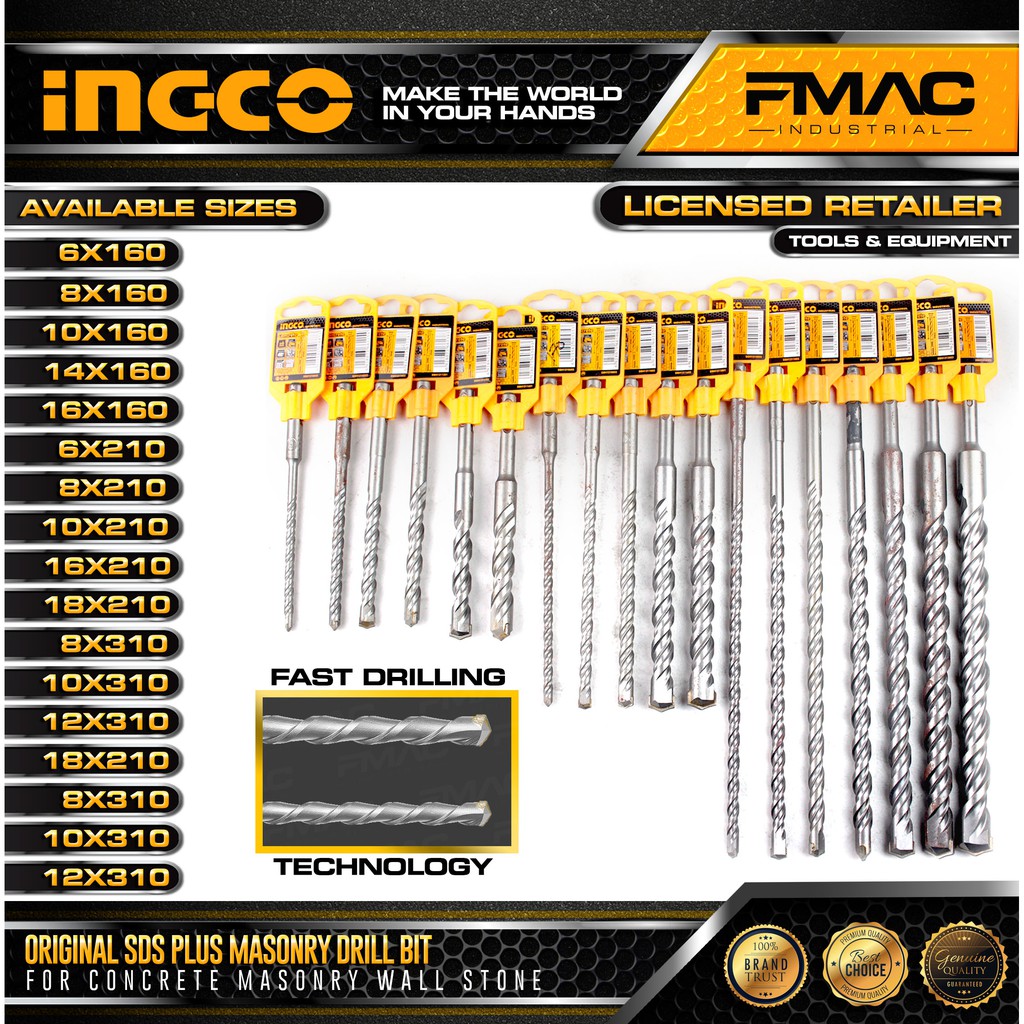 INGCO Original SDS Plus Masonry Drill Bit for Concrete Masonry Wall