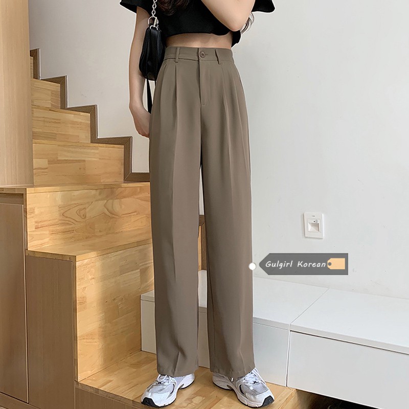 Ihkke Suit Pants New Korean Style High Waist Straight Wide Leg Women ...