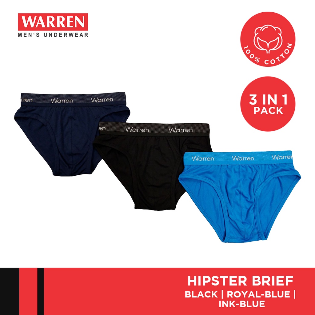 Warren Underwear 3-983BRI 3 Pieces Hipster Brief (Black, Royal Blue and ...