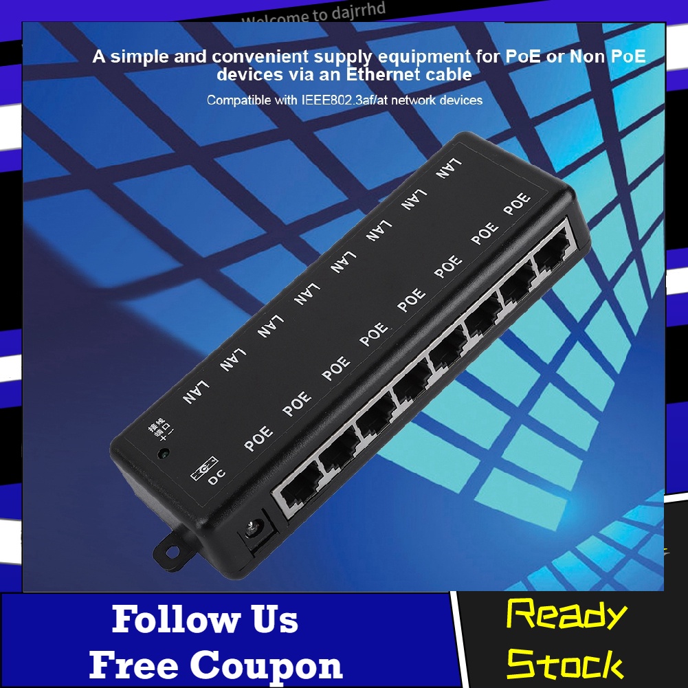 [Ready Stock] DC12V48V 8 Interfaces Passive PoE Adapter Power Over