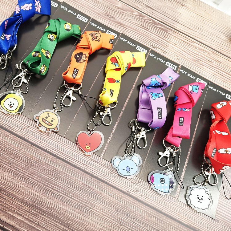 Kpop BTS BT21 Mobile Phone Lanyard ID Badge Phone Card Badge Holder