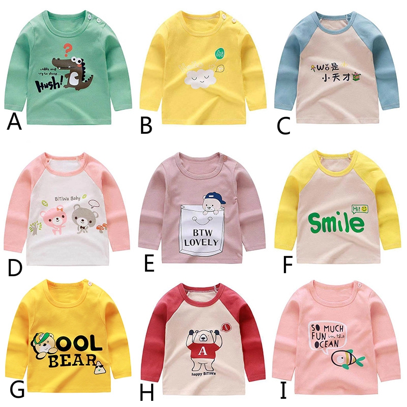 Baby long sleeve cotton cute cartoon print T-shirt | Shopee Philippines