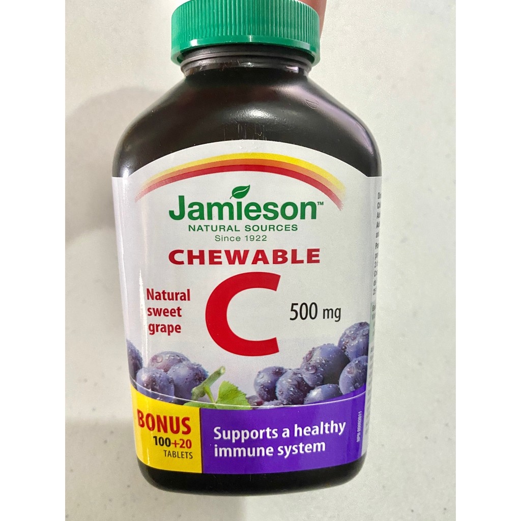 Jamieson Chewable Vitamin C 500 mg, Natural Sweet Grape, 120 Tablets
