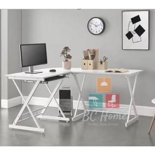 Minimalist White Executive Corner Computer Table (L Shaped Table Desk)