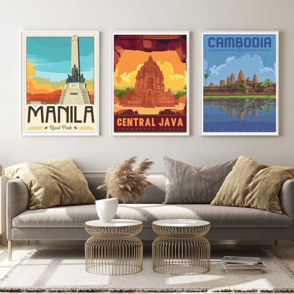 Philippines Indonesia Bali Cambodia Vintage Retro Landscape Art Poster