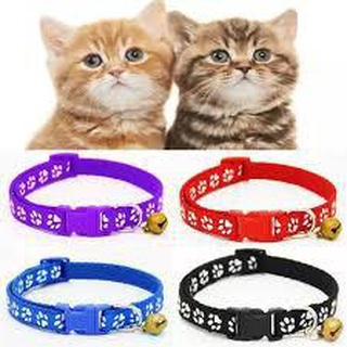 ♈◇Pet Puppy Dogs Adjustable Collar with Bells Paw Printed Design Nylon Cat Kitten Collars Neck Strap
