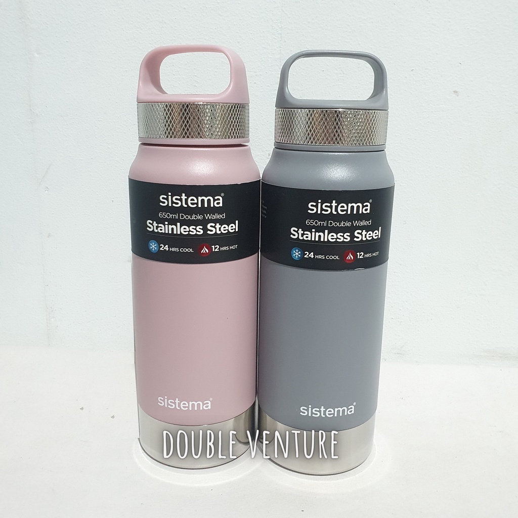 Sistema Stainless Steel Bottle Double Walled 650ml (Baby Pink / Gray ...