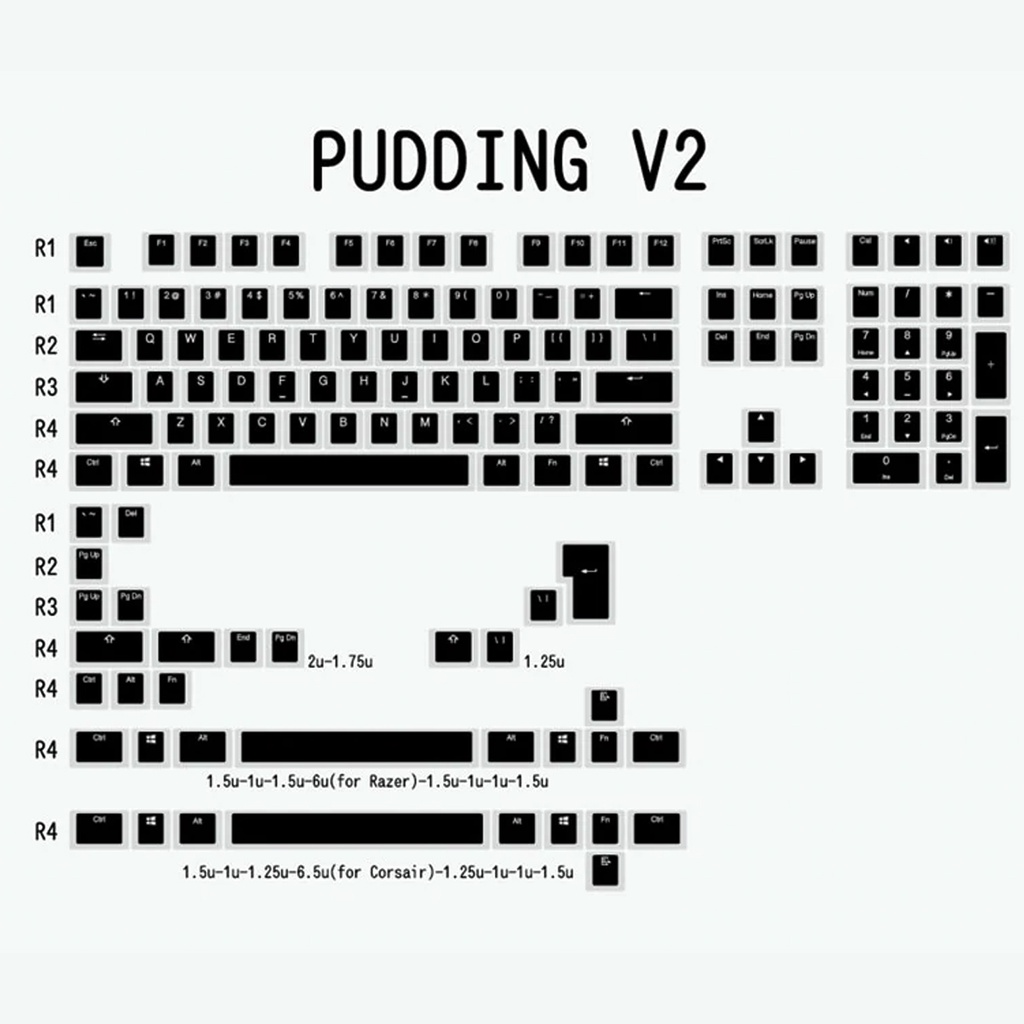 PUDDING V2 PBT DOUBLESHOT KEYCAP OEM BACKLIT MECHANICAL KEYBOARD WHITE