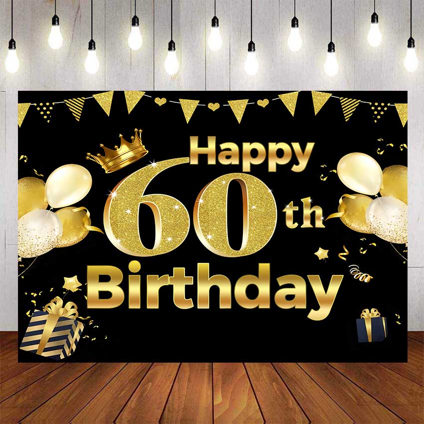 Happy 60th Birthday Gold Backdrop For Photography For Adults Birthday Black Background  Birthday Party Decor Custom Name Photo | Shopee Philippines