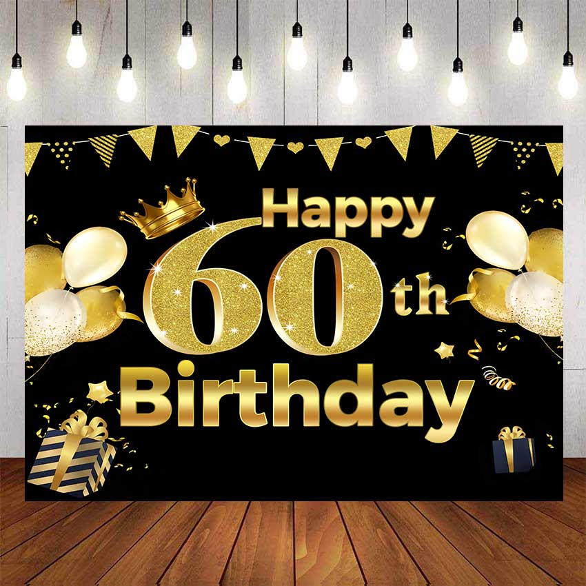 Happy 60th Birthday Gold Backdrop For Photography For Adults Birthday Black  Background Birthday Party Decor Custom Name Photo | Shopee Philippines