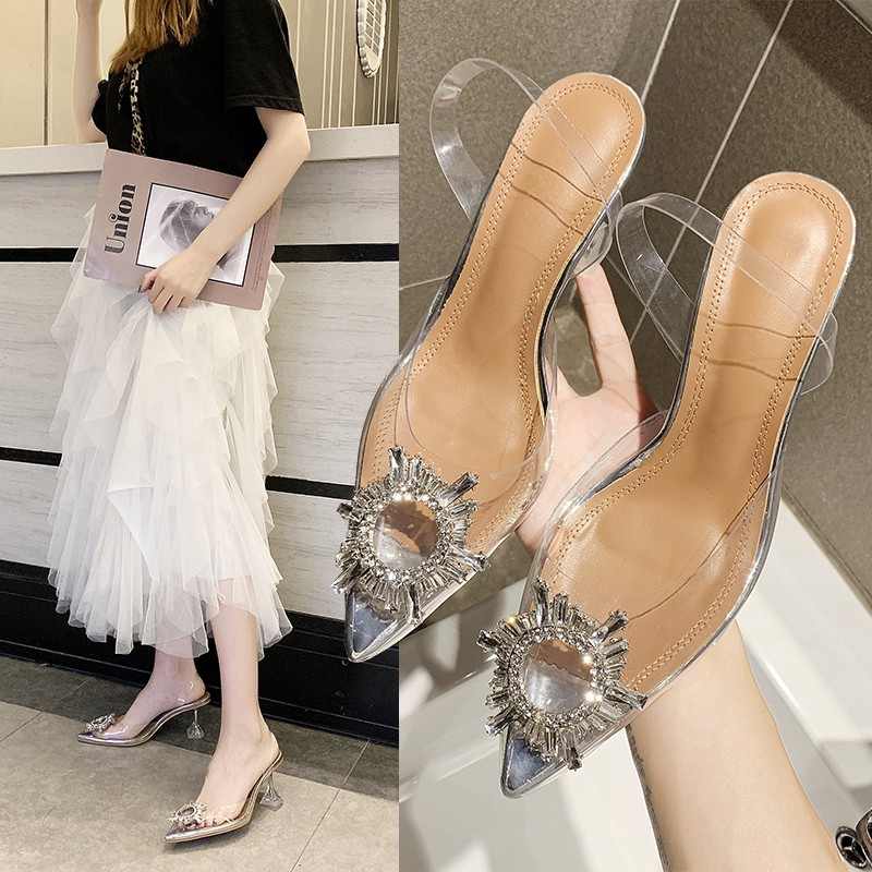 Luxury brand Women Pumps Sexy High Heels Transparent vamp rhinestone Shoes  Female slingback | Shopee Philippines