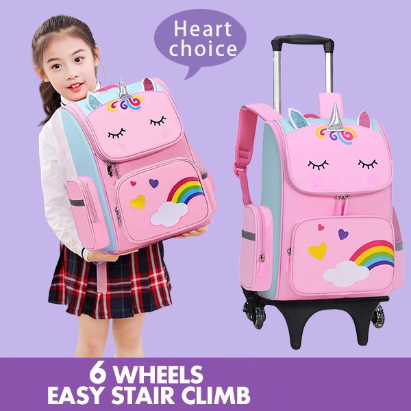 Trolley children's school bag unicorn primary kindergarten girl bag trolley fashion school