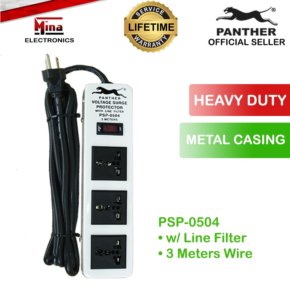 Panther PSP 0504 3 Gang Universal Extension Cord W Switch And 3 Meter Wire Voltage Surge 