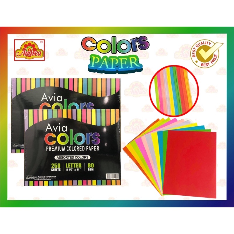Colored Paper Avia assorted in 1 ream (250 pcs.)Sold By Ream Avia
