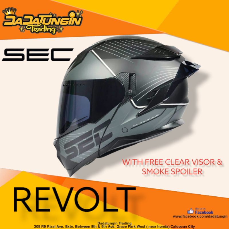 SEC Revolt Graphics Modular Dual Visor Helmet w/ Free Clear Visor