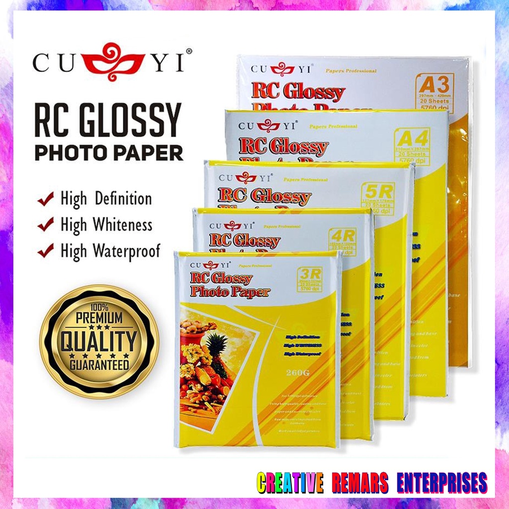 CUYI RC Glossy Photo Paper 260gsm Paper A4 | 5R | 4R | 3R Size ...