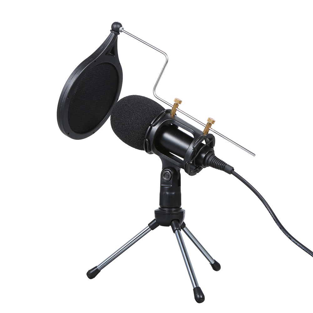 Wired Condenser Microphone Audio 3.5mm Studio Mic Vocal Recording KTV Karaoke Mic with Stand for