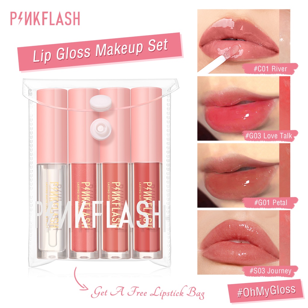 PINKFLASH 5PCS Lip Gloss Lip Tint Set High Shine Lip Gloss Shimmering ...