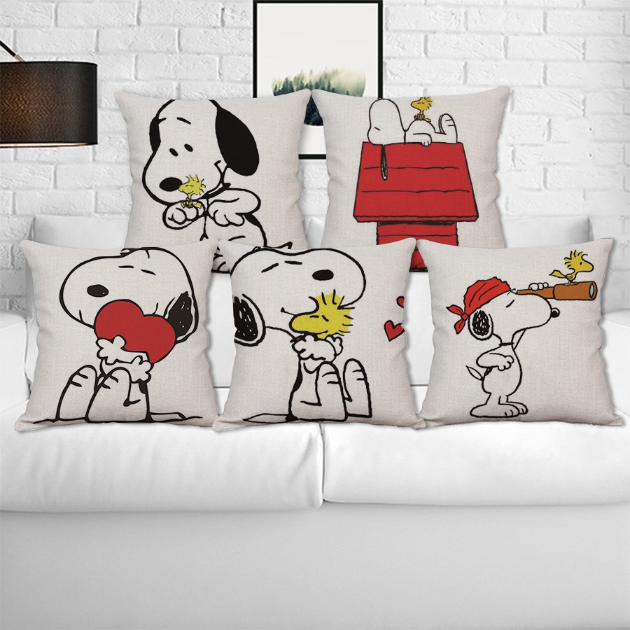 Cute Snoopy Dog Printed Anime Pillowcase Zippered Linen Throw Pillow