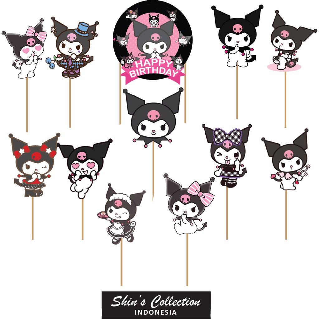 12 Pcs/Set Happy Birthday Kuromi Theme Cake Topper for Decoration