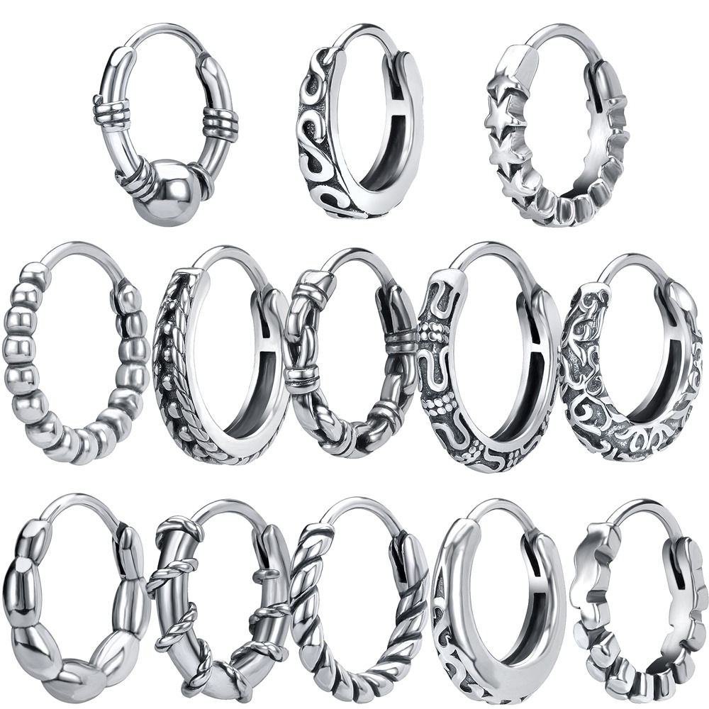 Punk Hoop Earrings for Man Stainless Steel Simple Round Circle Hoop
