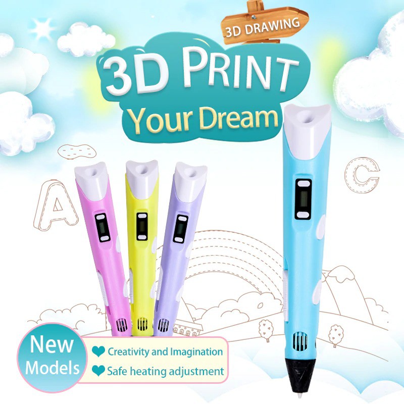 LITTLEPIG 3D Printing Pen of Upgrade 3rd Generation Version Smart Intelligent Scribbles Doodle Graffiti Drawing Pen with LED Screen PLA/ABS Printer Filament Yellow 