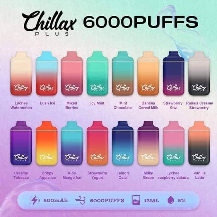 Chillax Plus 000 Puffs Rechargeable Disposable Vape 12ml Salt Nic 1 2ohm 500 Mah Battery