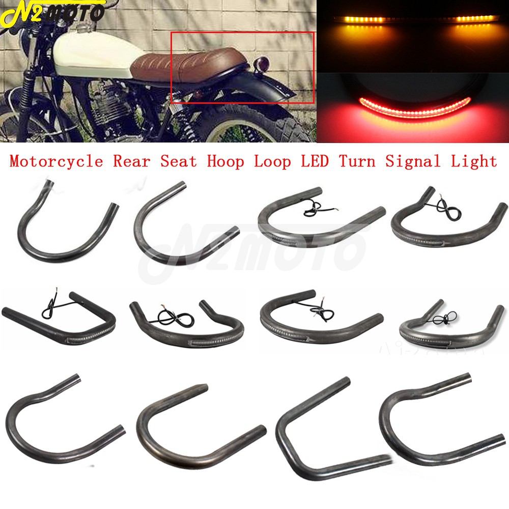 JK12 Size Motorcycle Flat Upswept Short Rear Seat Frame Hoop Loop LED ...