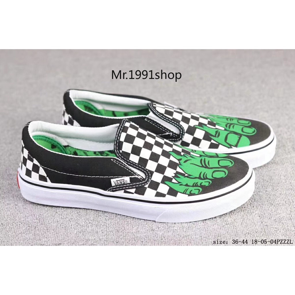 vans slip on checkerboard green