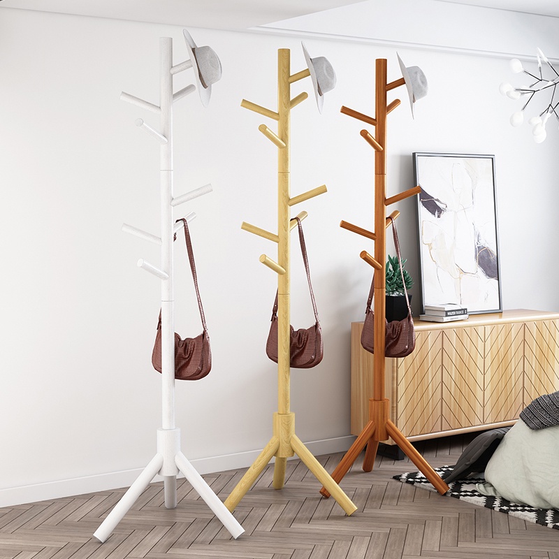 Original Solid Wood Coat Rack Triangle Tree-Shaped Clothes Rack Bedroom ...