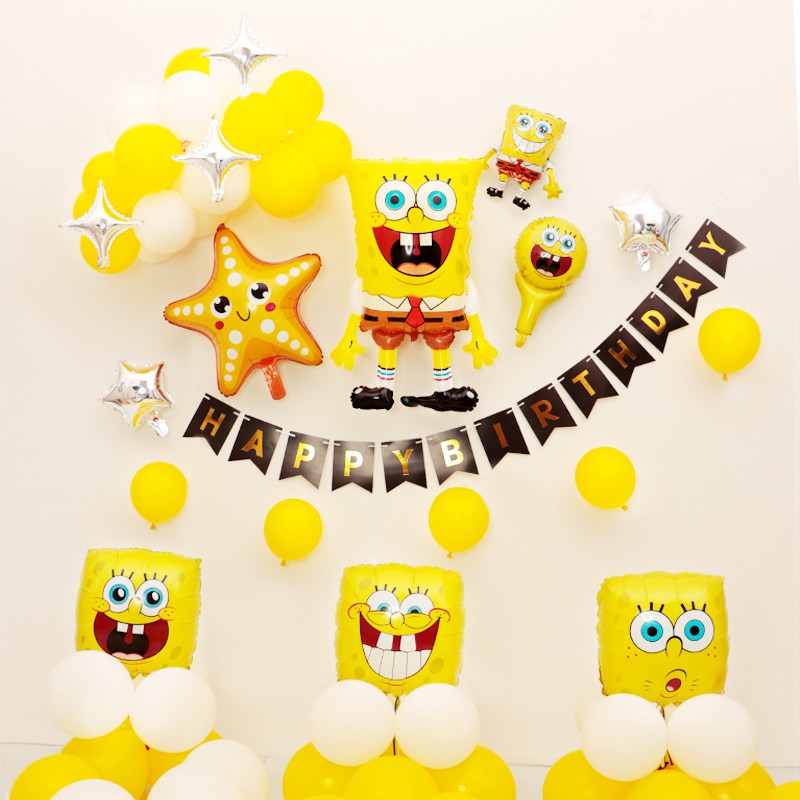 ✹❃SpongeBob face theme cartoon balloon boy children s first birthday party  background decoration sc | Shopee Philippines