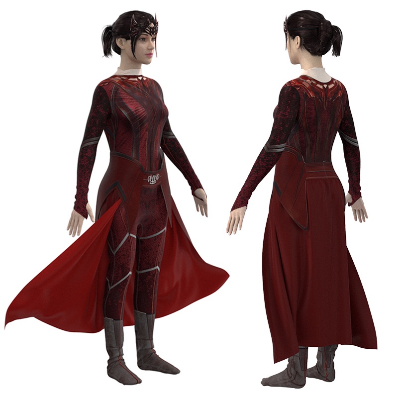 COD Children Wanda Cosplay Wanda Maximoff Costume Red Cloak Top Pants