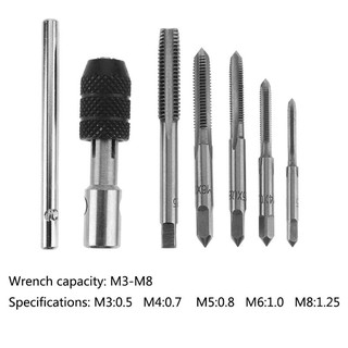 6pcs T-type Machine Hand Screw Tap Wrench M3/M4/M5/M6/M8 Tap Die Set Straight Fluted Screw Thread Metric Plug Tap Drill #4