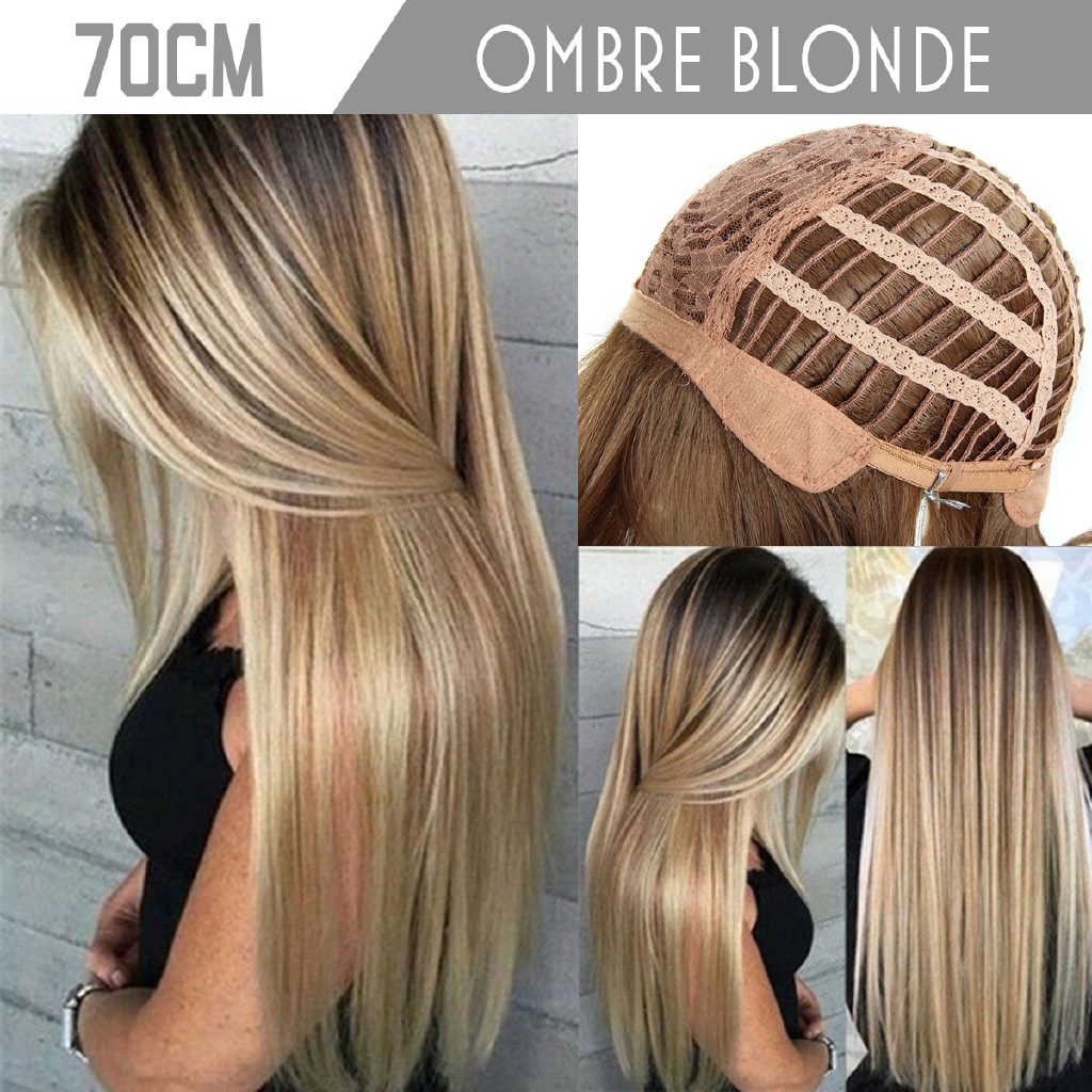 Ombre Brown Gold Heat Resistant Party Black Straight Wigs Blonde