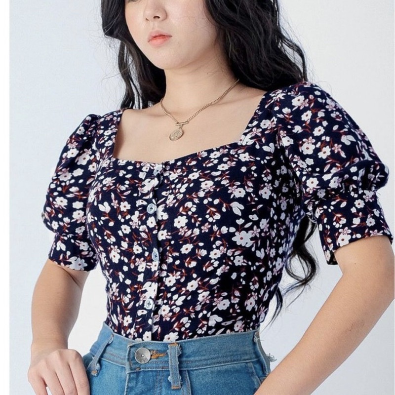 BSCO PH EXCLUSIVE EDITION KOREAN FASHION NAVY BLUE FLORAL TOP | Shopee ...