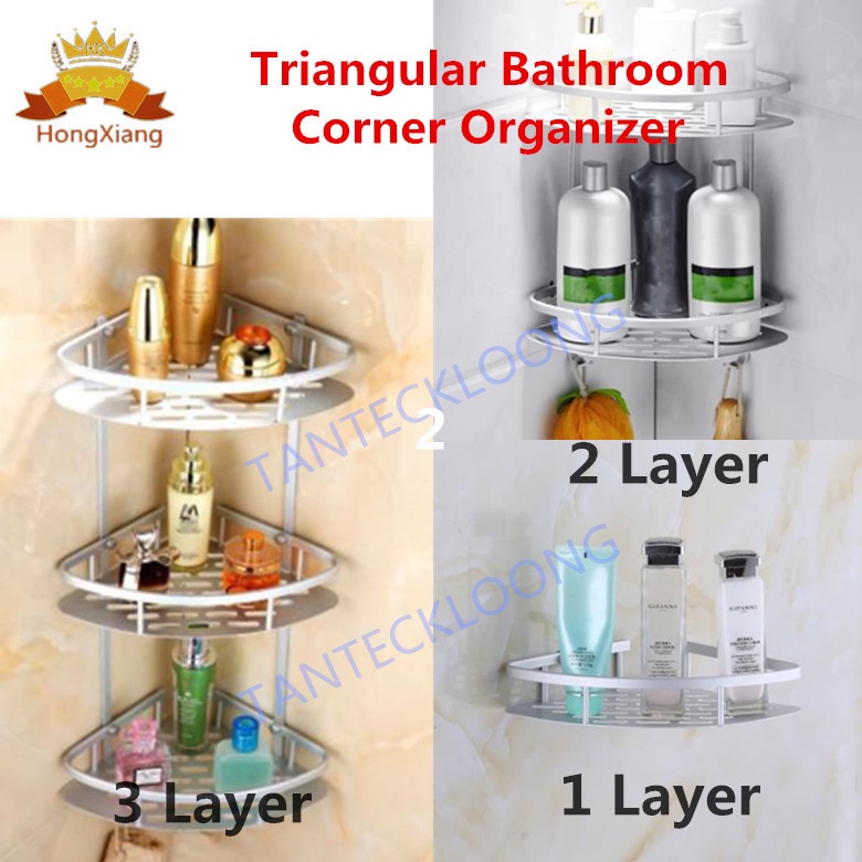 3 Layer Triangular Bathroom Corner Organizer Rack With Hook bathroom