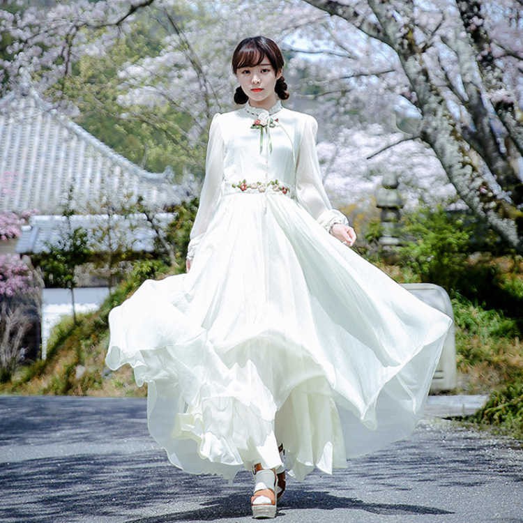 long floral white dress