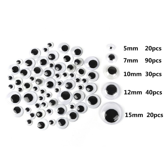 100 Pcs Multi-Sized Black Wiggle Googly Eyes with Self-Adhesive for DIY Craft Making Diameter from 8mm-35mm 