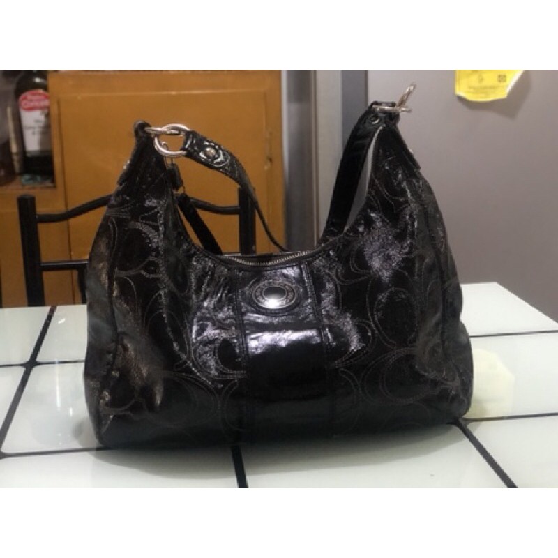 Coach Black Patent Hobo Bag | Shopee Philippines