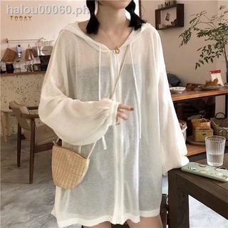 ready stock◇₪Large size women s new sun protection clothes Korean ins trend loose hooded solid color jacket women s thin breathable cardigan summer