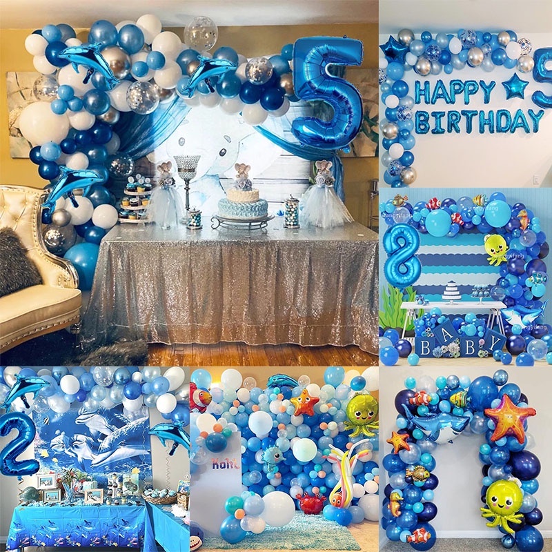 1 set ocean themed balloons party decorations shark foil balloons blue
