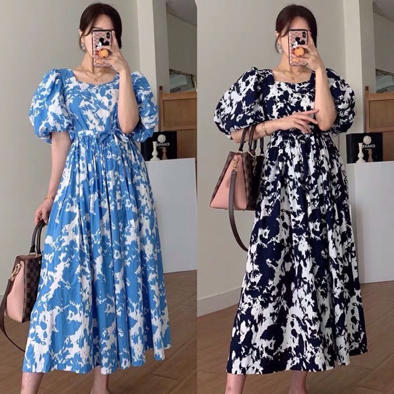 Only.Fashion Puff Sleeves Korean Maxi Dress #9956 | Shopee Philippines