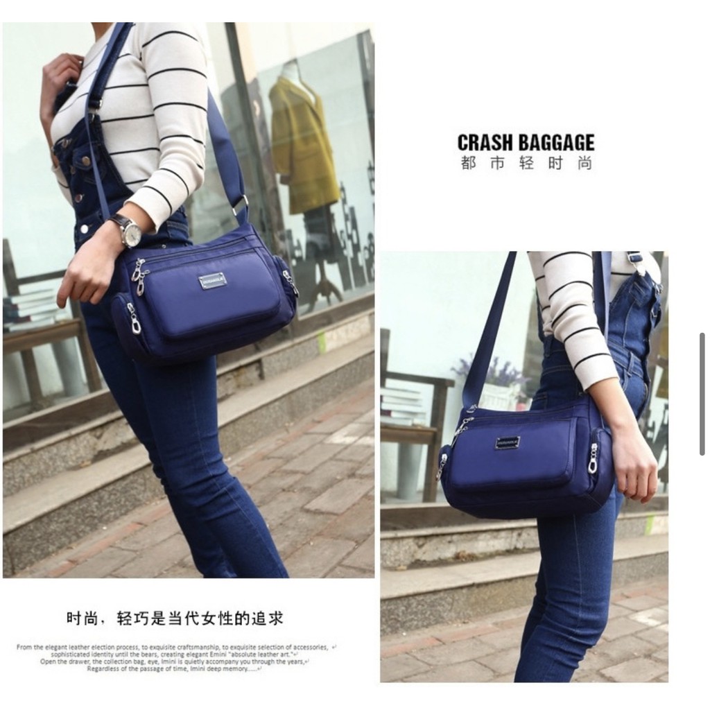 Korean Fashion Nylon Waterproof Shoulder Sling Bag Multi-zip Bags For Women S456 - Image 3