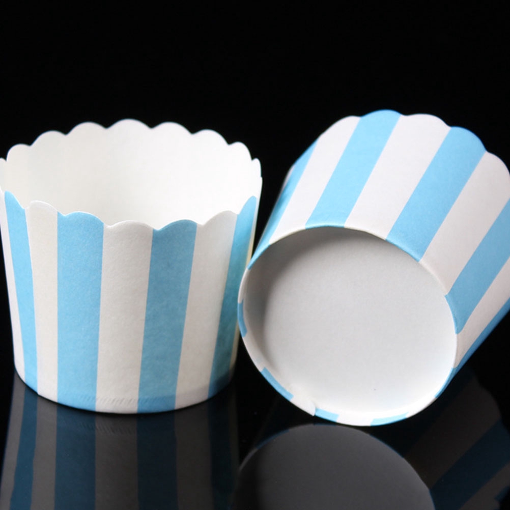 50PCS Blue and White Stripes Paper Cup Cupcake Wrappers Baking Packaging Cup Heat Resistant Cupcake Cups